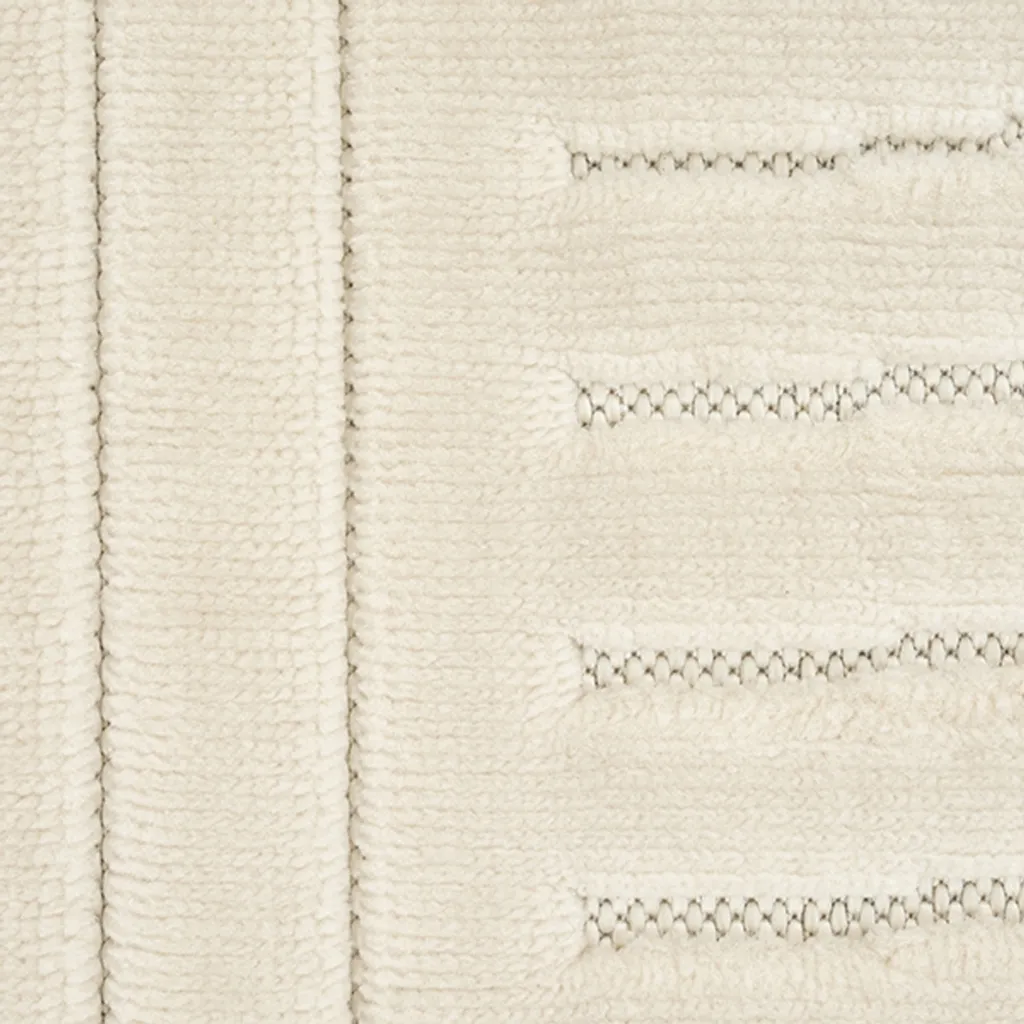 Tapis design beige à lignes géométriques, velours bas et forme ronde - 2