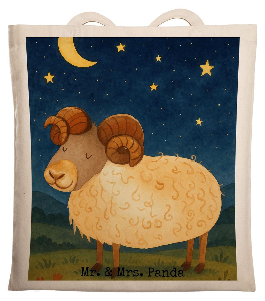 Mr. & Mrs. Panda Uni Tasche Sternzeichen Widder Design - Weiß - Geschenk, Beutel, Geburtstag April, Bock, Einkaufstasche, Büchertasche, Shopping,...