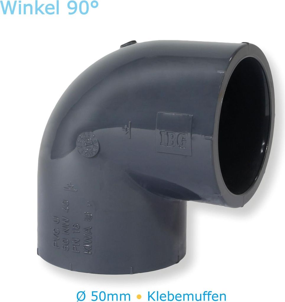 PVC-U Fitting Winkel 90° Ø 50mm mit Klebemuffen Verrohrung Pool Schwimmbecken