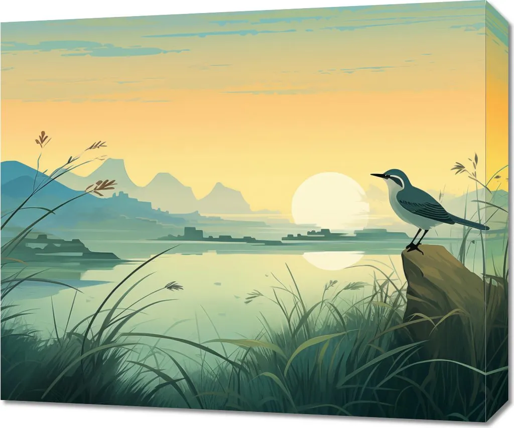 Offerta Quadro Moderno 60x50 Tramonto - Tela Santuario sul Fiume