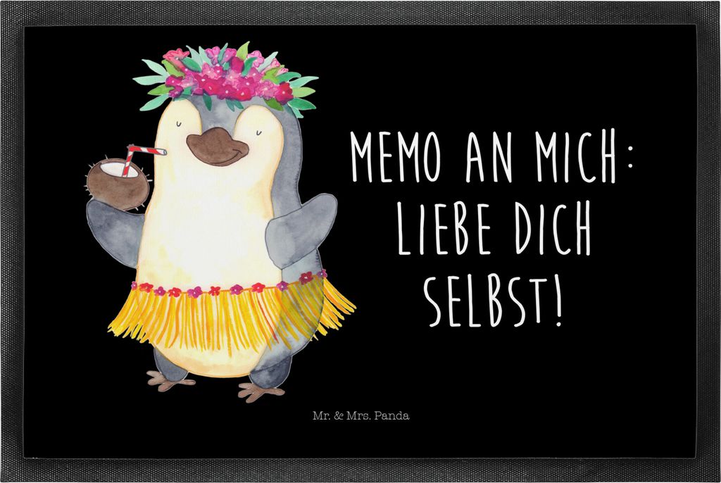 Mr. & Mrs. Panda Fussmatte Pinguin Kokosnuss 50 x 75 cm - Schwarz - Geschenk, Schmutzmatte, Ferien, Schuhabstreifer, Bodenvorleger, Urlaub, fußmat...