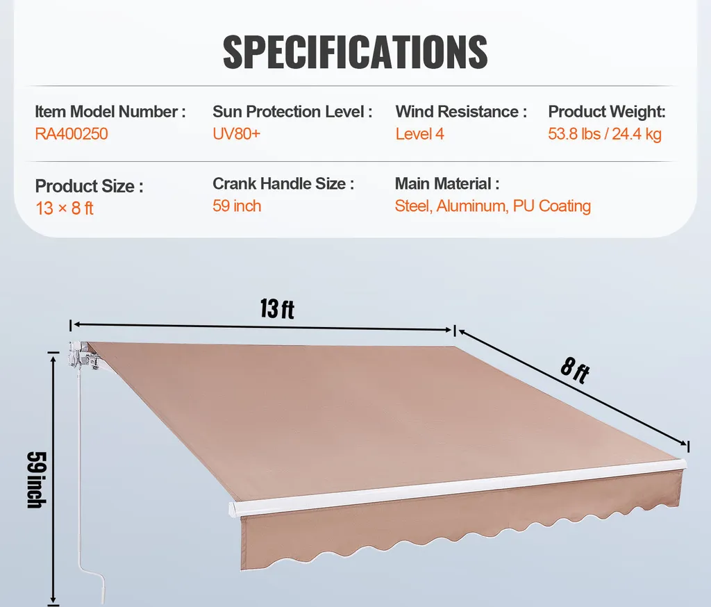 Store de terrasse rétractable avec manivelle et toile imperméable