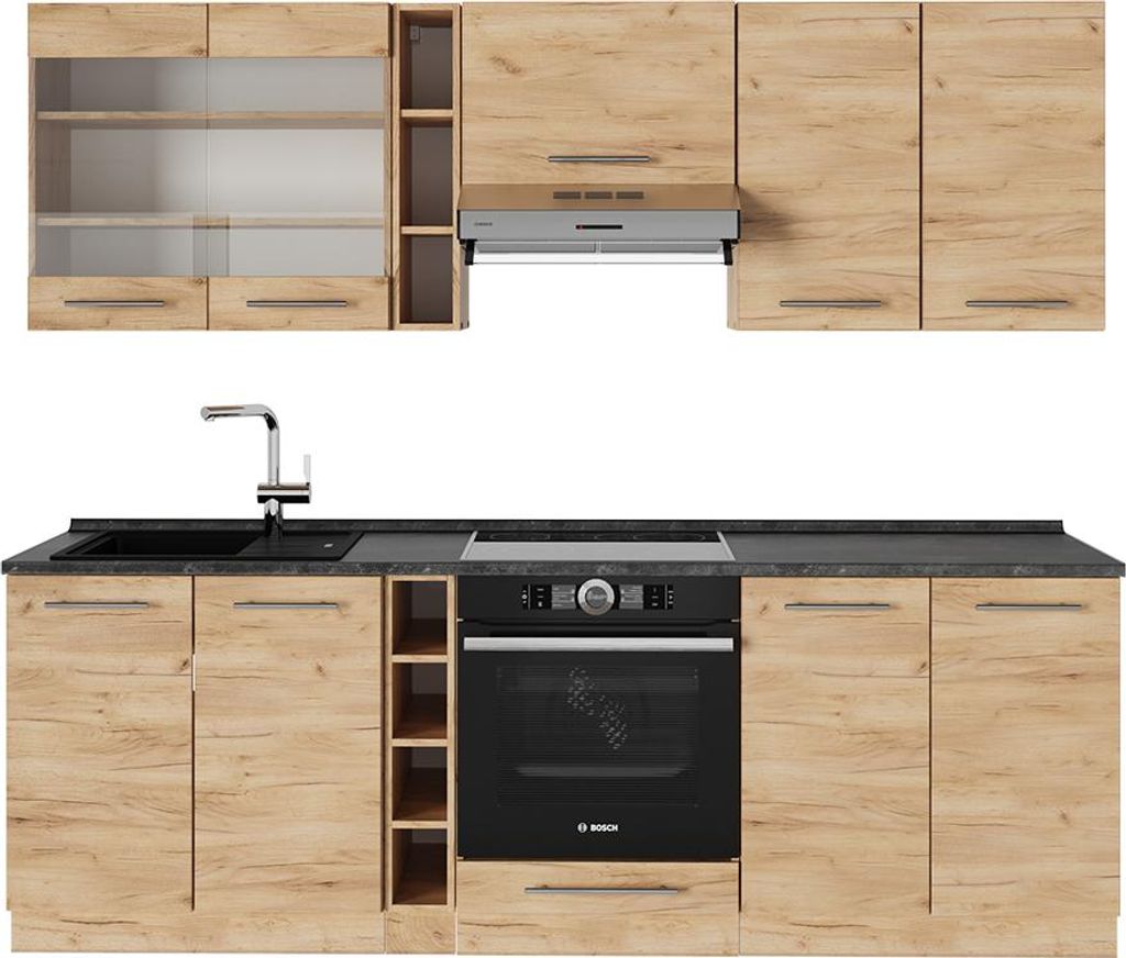 Vicco Küchenzeile Fame-Line, 235 cm ohne Arbeitsplatte, Goldkraft Eiche/Goldkraft Eiche