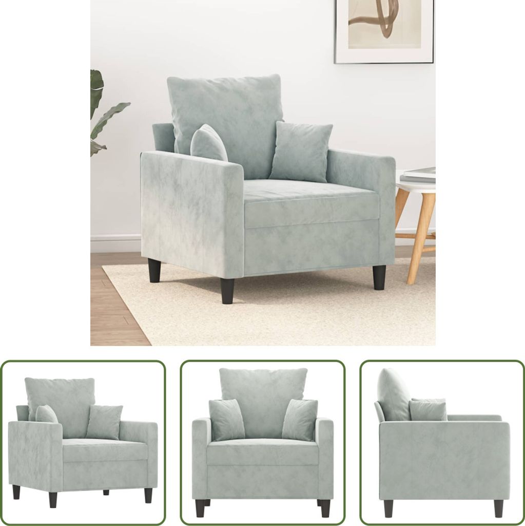 The Living Store Sessel Hellgrau 60 cm Samt