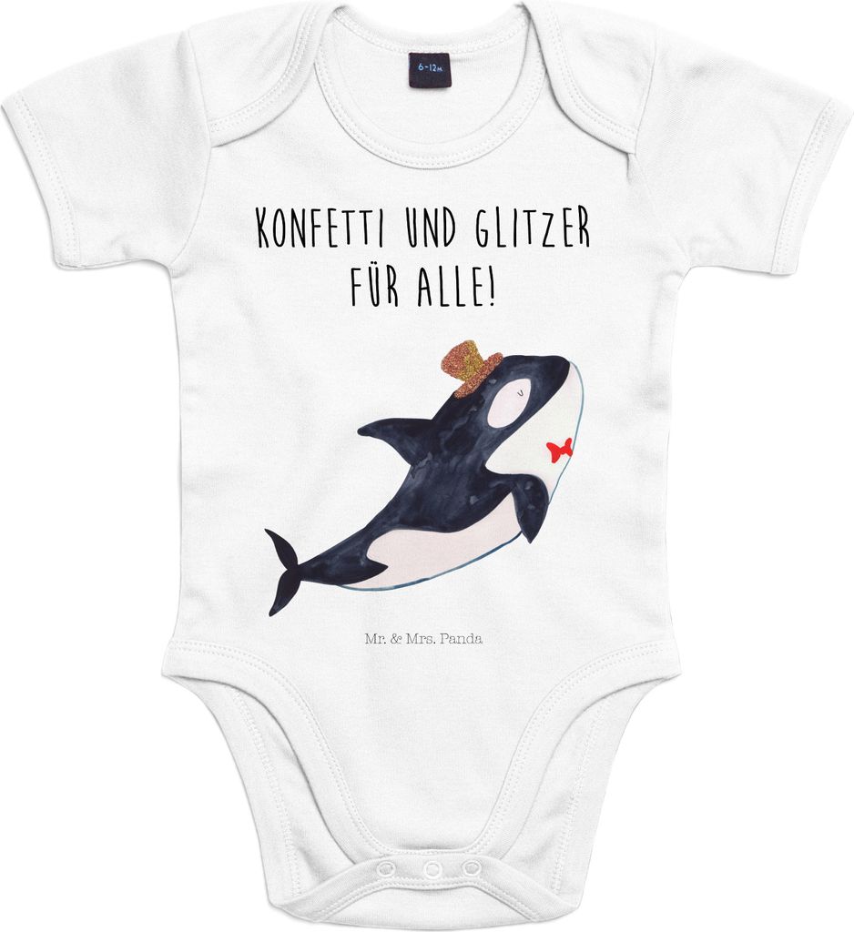 Mr. & Mrs. Panda Strampler Orca Zylinder 1. - 3. Monat - Heather Grey - Geschenk, Fest, Glückwunsch, Meer, babykleidung body, Geburtstag, Narwal, ...
