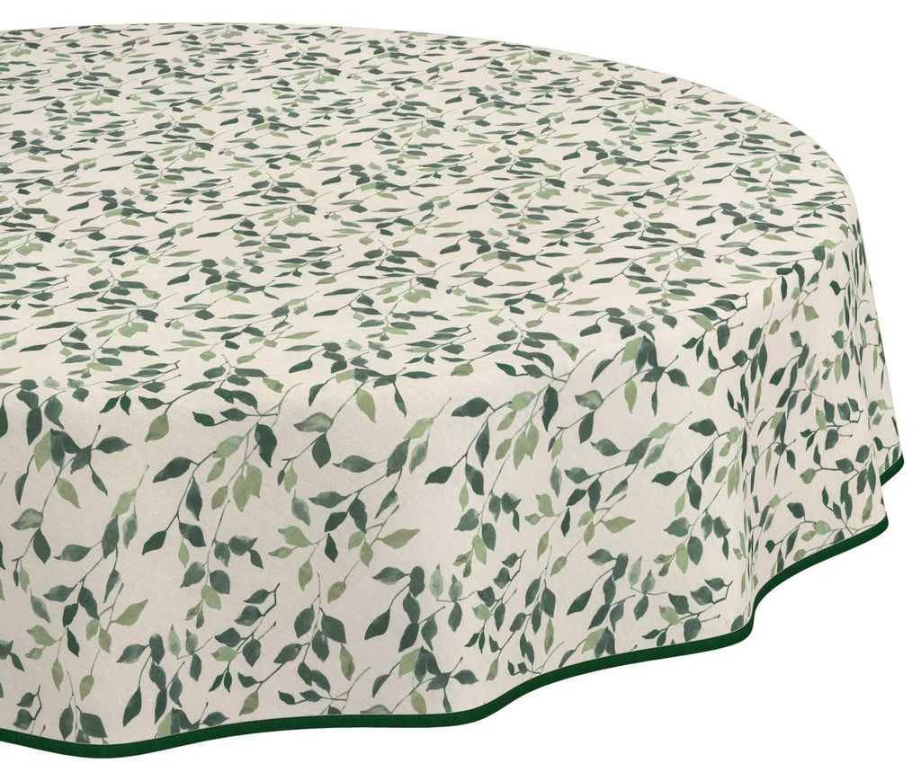 Tischdecke 120x120cm Rund Grün abwaschbar Salamanca Stoff Premium Relax Zweige mit Saumkante