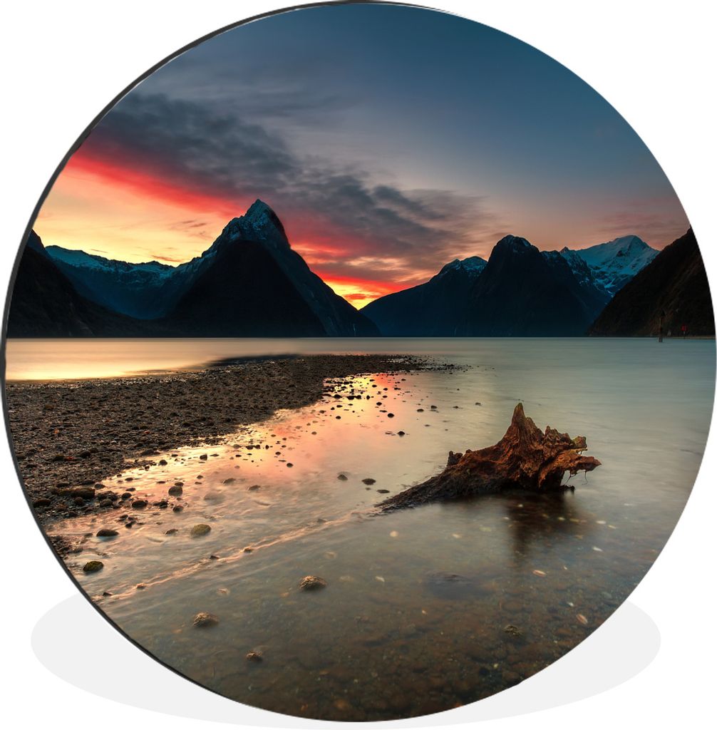 MuchoWow Aluminium Wandkreis Sonnenuntergang im Fiordland-Nationalpark in Neuseeland Ø 30 cm Wanddeko Modern Wohnzimmer - Wand Bild - Wohnzimmer...