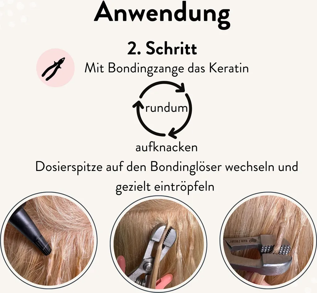 Kit Retrait Extensions Cheveux avec Solvant Liquide et Pince de Dépose - 17