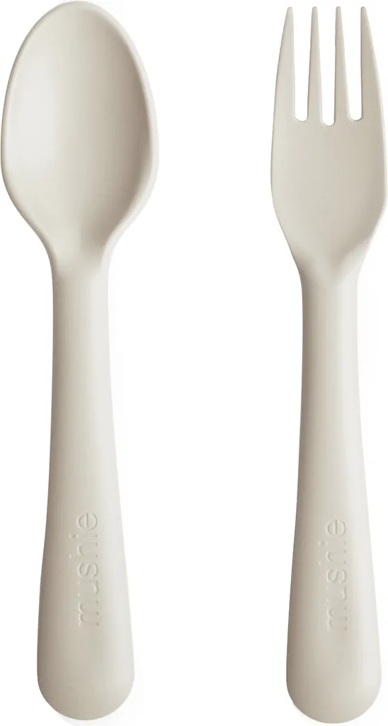 Mushie Fourchette et Cuillère Ivoire - Couverts Bébé en Silicone Souple