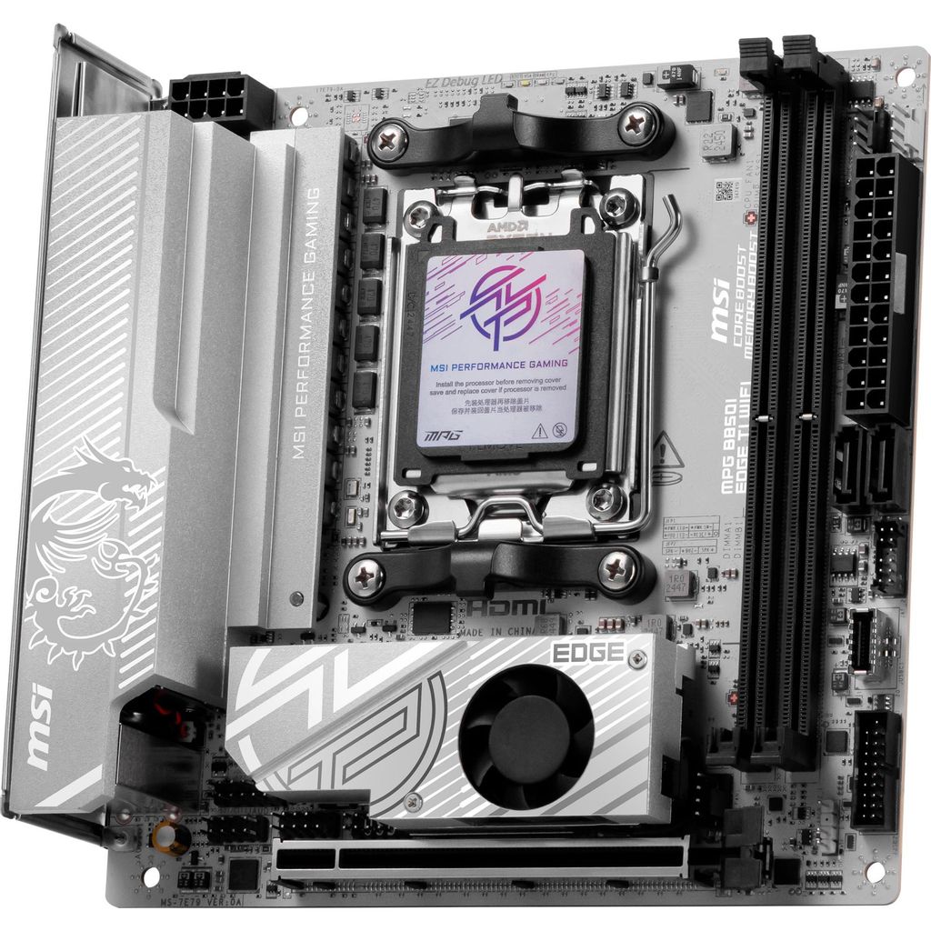 MSI B850I EDGE TI WIFI, AMD, Sockel AM5, AMD Ryzen 7000 Series, AMD Ryzen 8000 Series, AMD Ryzen 9000 Series, Sockel AM5, DDR5-SDRAM, 128 GB