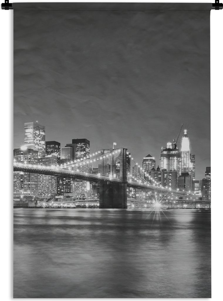 MuchoWow Wandteppich Wandbehang New York - Brücke - Brooklyn - Schwarz und weiß - Architektur 120x180 cm Tapisserie Dekoration Wandtuch - Schla...