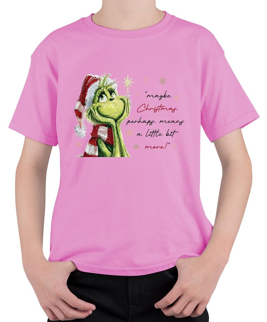 Grinch Santa Weihnachten maybe Christmas means a little bit more Uni Kinder T-Shirt, Pink, 140