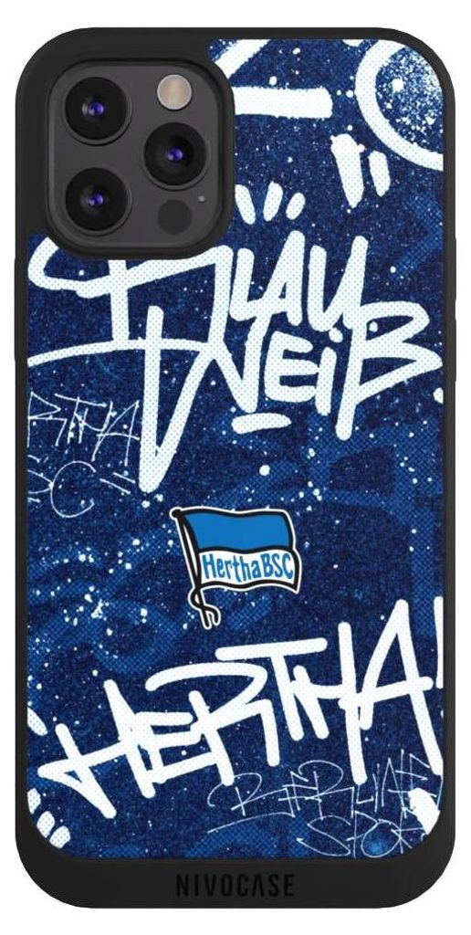 NIVOCASE Handyhülle für Apple iPhone 12 Pro Max Hülle NIVOpure Case Schwarz Graffiti Hertha BSC Offizielles Lizenzprodukt