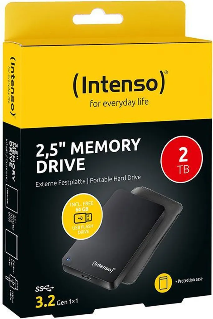 Intenso Disque Dur Externe 2 TB Noir - USB 3.2 Rapide et Format Compact - 2