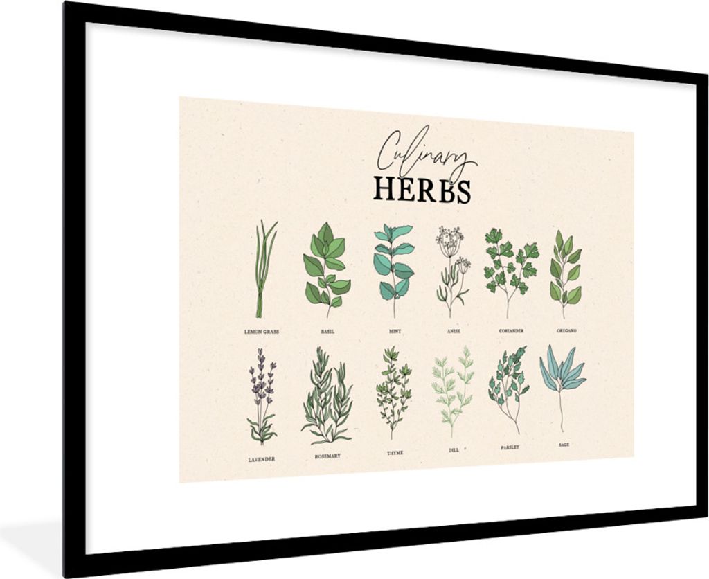 MuchoWow Gerahmtes Poster Pflanzen - Kräuter - Lebensmittel 90x60 cm - Poster mit Schwarzem Bilderrahmen Wandposter Rahmen Foto Bilder - Wanddek...