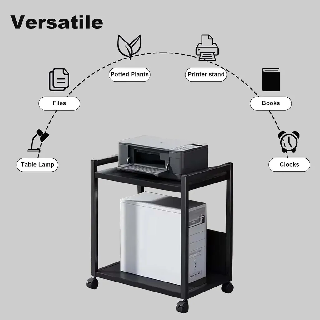Support PC réglable à roulettes 360° et structure métallique à 2 étages - 2