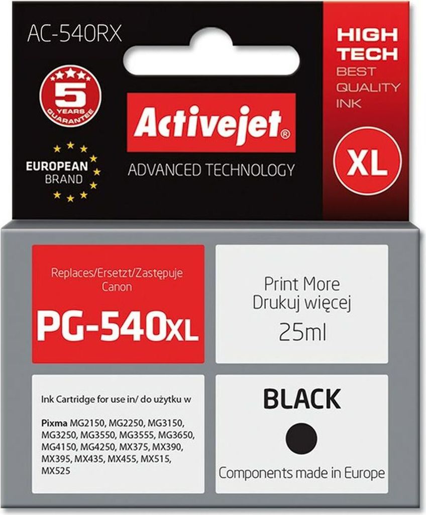 Activejet AC-540RX Ersatzpatrone für Canon PG-540XL Premium schwarz 25 ml 700 Seiten