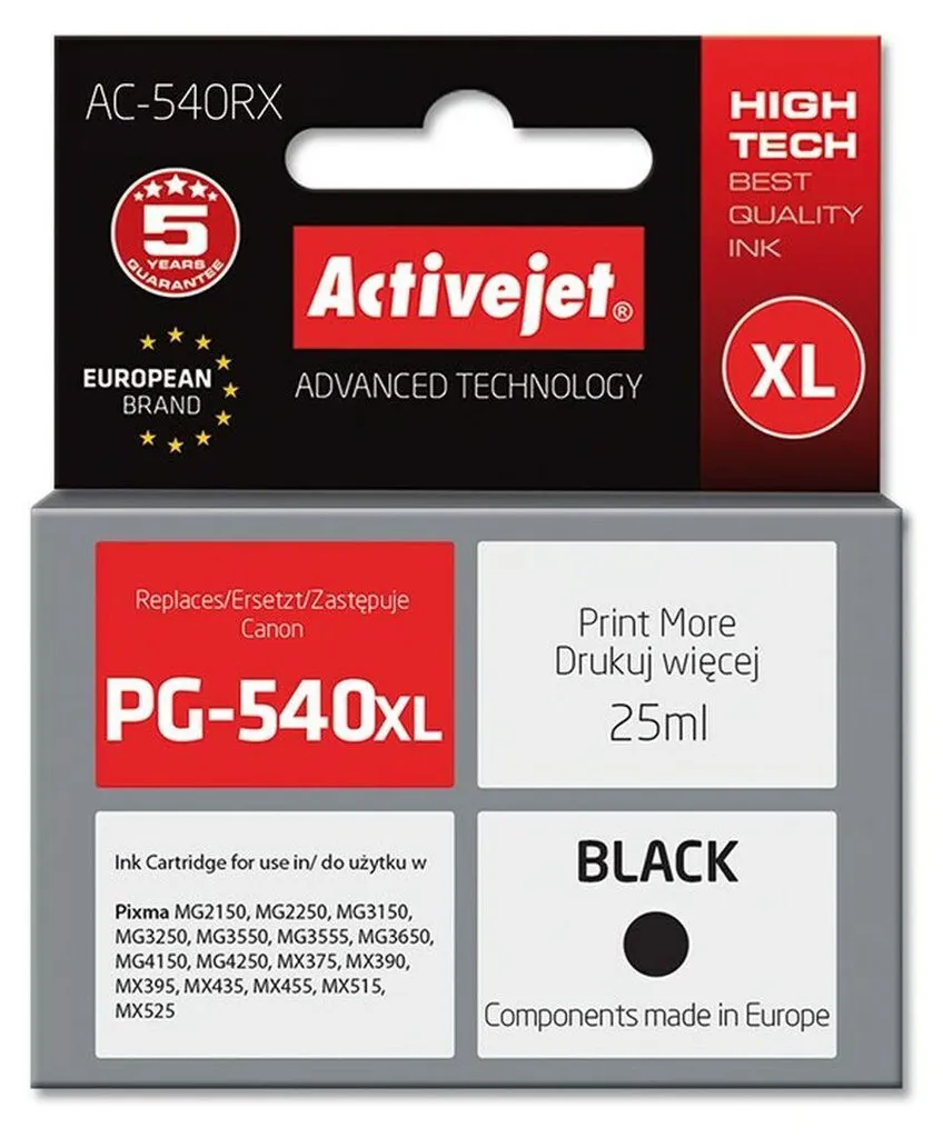 Cartouche Activejet AC-540RX Noir pour Canon PG-540XL Premium 25ml