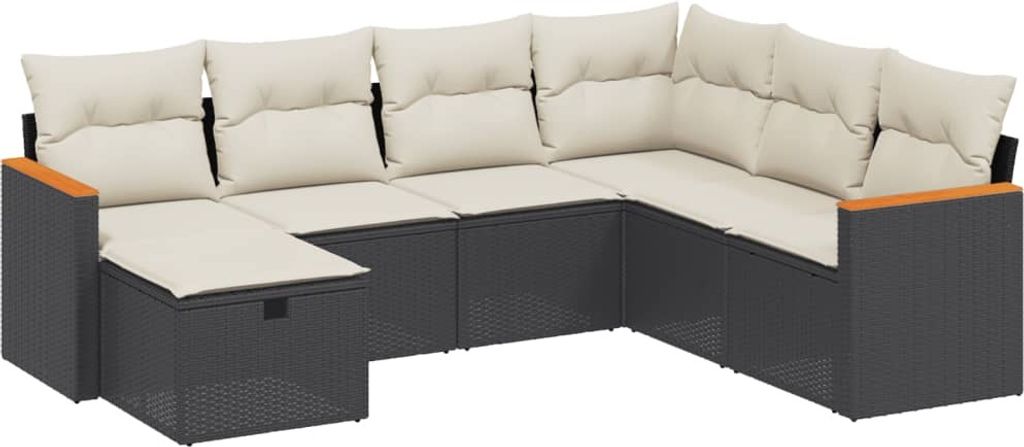 vidaXL 7-tlg. Garten-Sofagarnitur mit Kissen Schwarz Poly Rattan