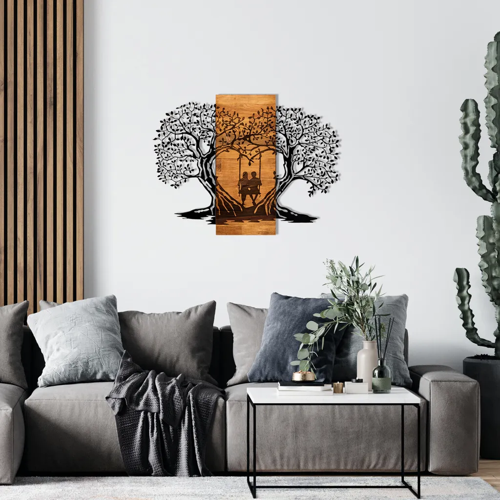 Tableau Mural en Bois et Métal Noir Wallity Eva Design Chic 76 x 58 cm
