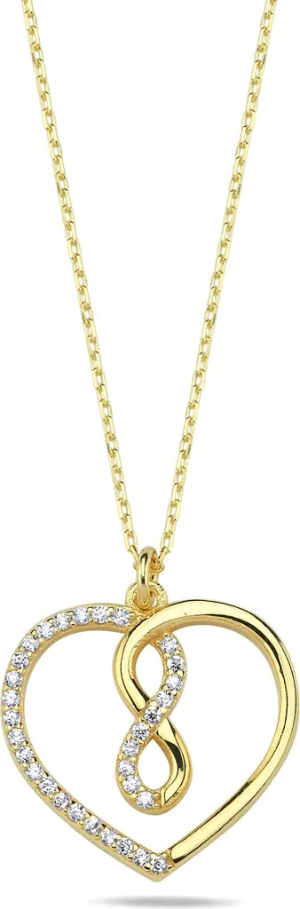 Collier cœur Infinity en argent 925 doré et oxydes de zirconium brillants