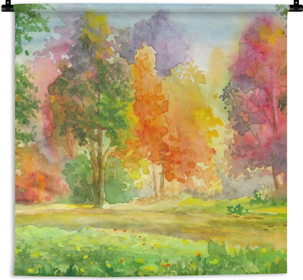 MuchoWow Wandteppich Wandbehang Eine bunte Illustration von Bäumen 150x150 cm Tapisserie Dekoration Wandtuch - Wohnaccessoires - Modernes
