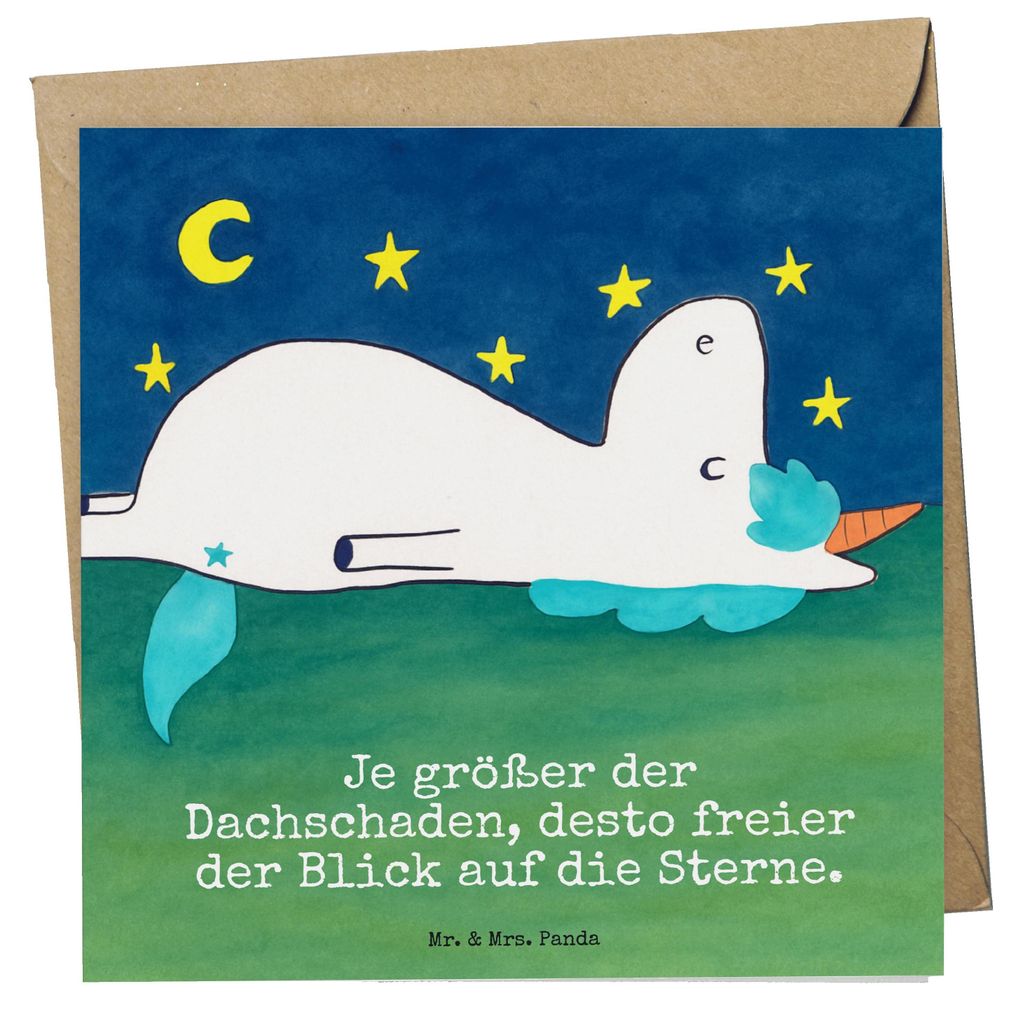 Mr. & Mrs. Panda Grußkarte Einhorn Sternenhimmel Design - Weiß - Geschenk, Einhörner, Unicorn, anlasskarte, Sterne, faltkarte, Verrückt, Glück...