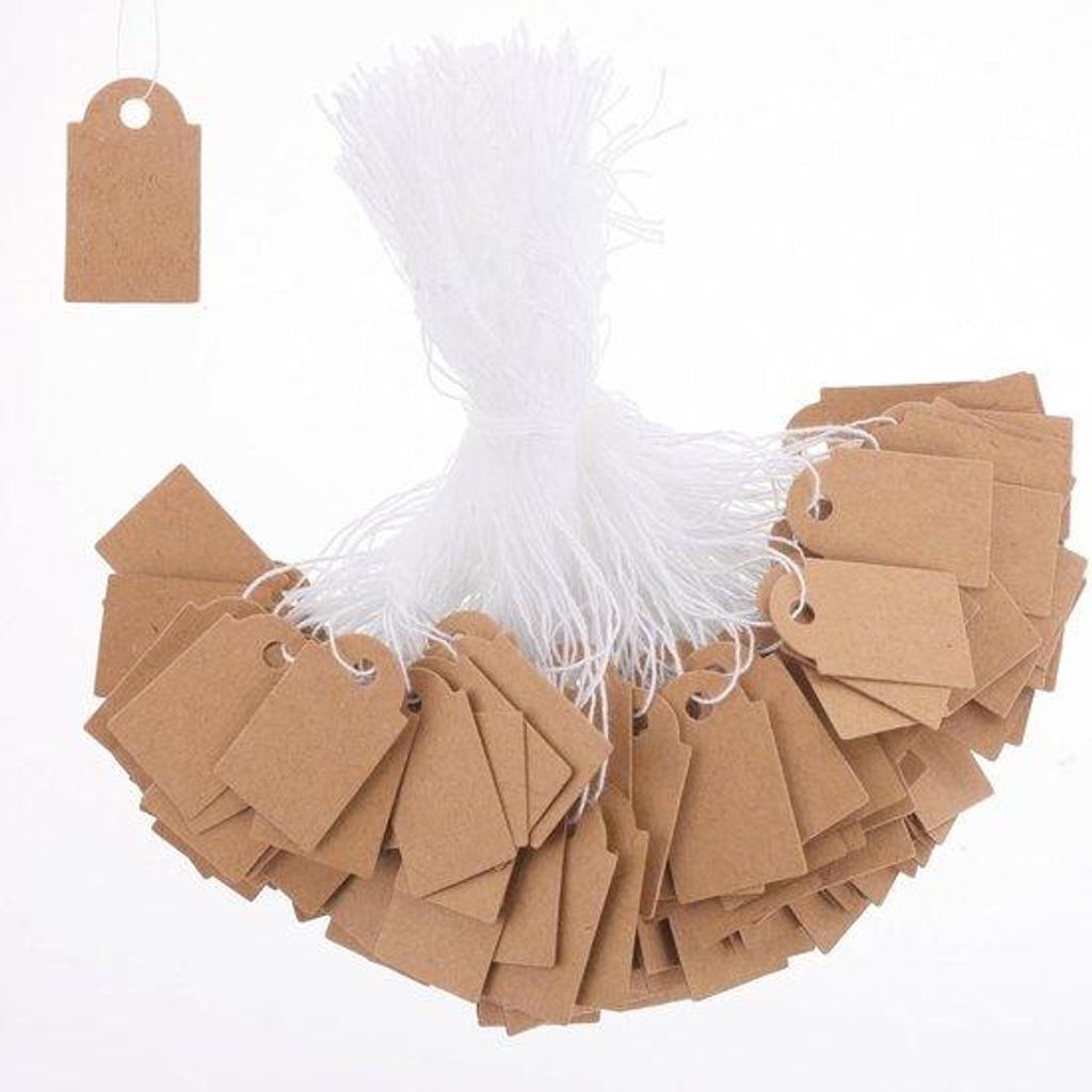 500 Stück braune Etiketten mit Schnur - 22x35mm - handgefertigte Hängeetiketten aus kraftigem Papier - für Schmuck, Kleidung, Geschenke, Weihnac...
