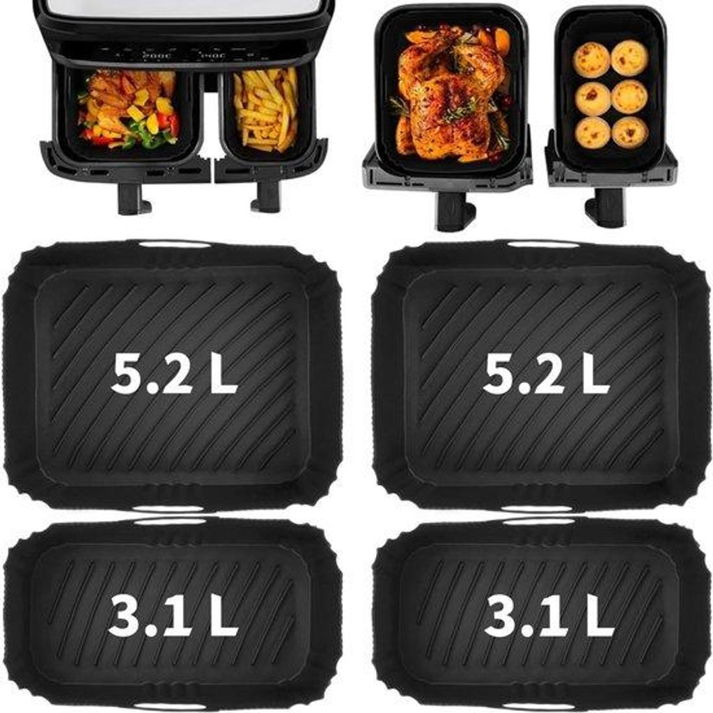 Siliconen Airfryer bakjes - 4 stuks accessoire set - Schalen voor luchtfriteuses - BPA-vrij - Hittebestendig tot 220 °C - 2x 5.2 liter + 2x 3.1 li...
