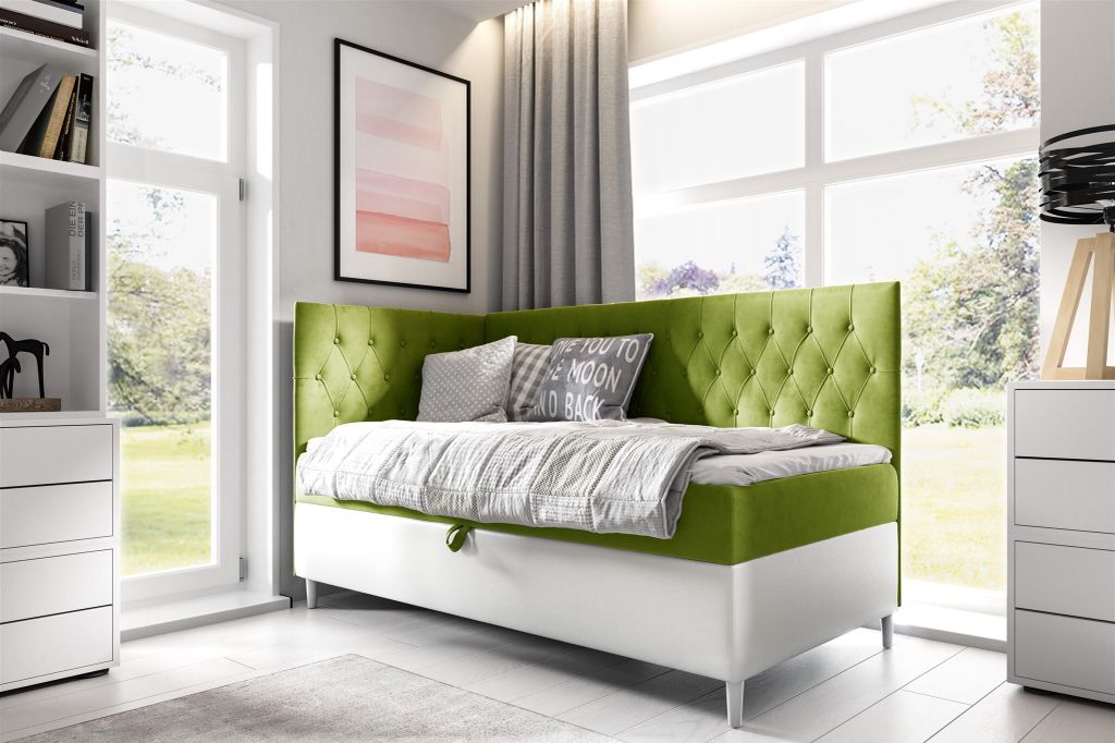 Boxspringbett Gästebett Kinderbett FINJA Nr.3 80x200cm Weiss-Grün Seite Links