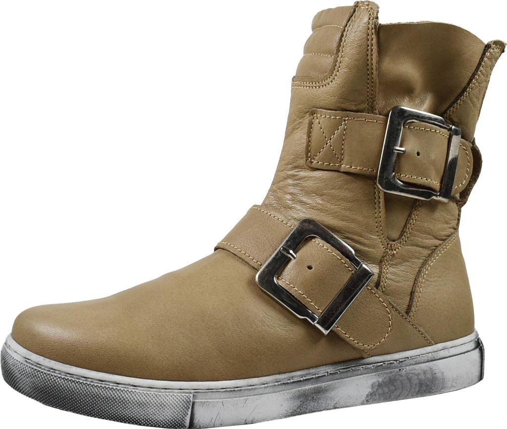 Andrea Conti Damen Stiefelette flach Biker Boot aus Leder mit Schnallen 0344630, Größe:42 EU, Farbe:Beige