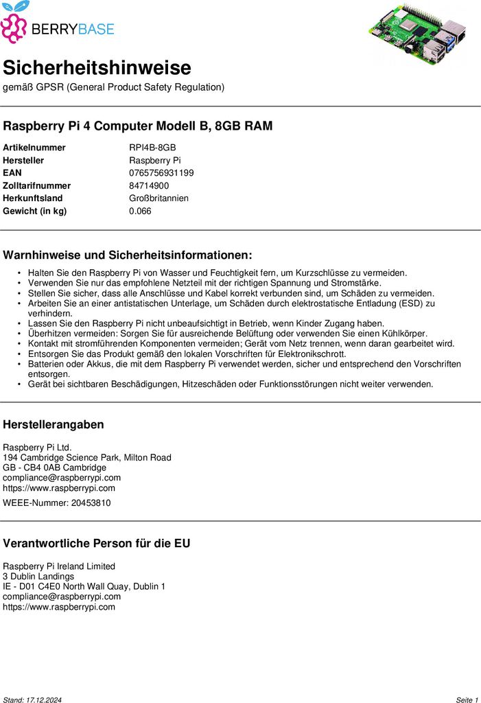 Komputer Raspberry Pi 4 Model B, 8 GB pamięci RAM Zdjęcie produktu 17