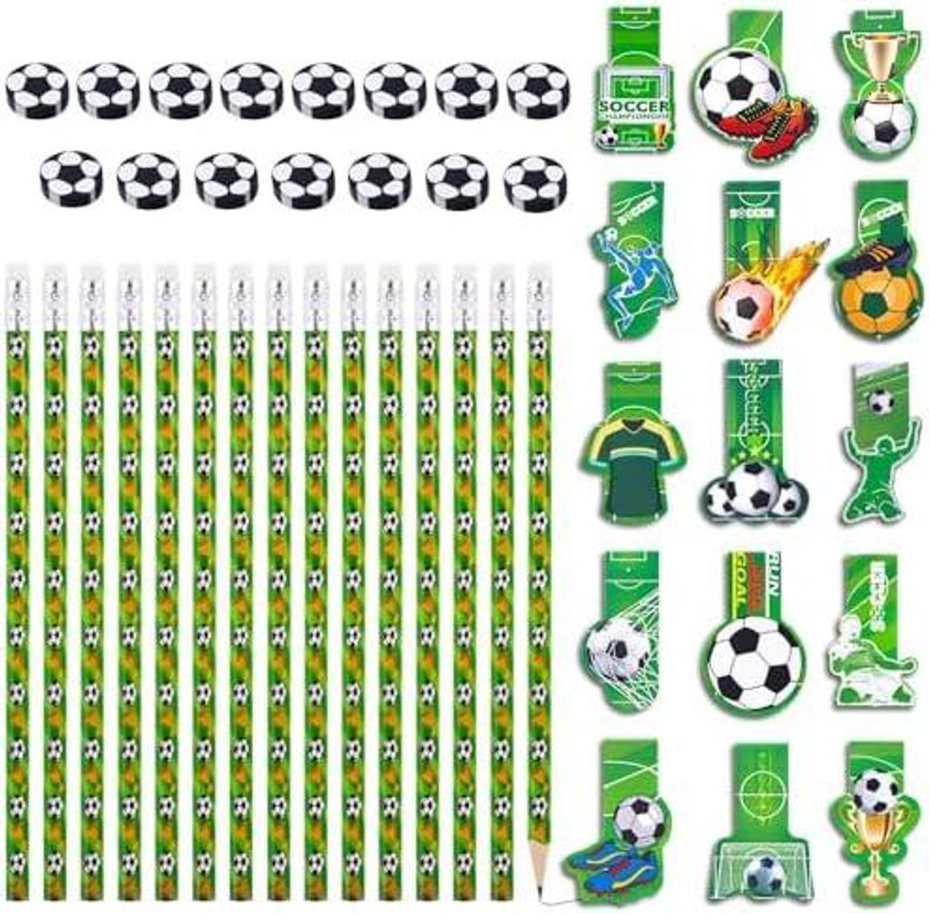 15 Stück Fußball Magnetische Lesezeichen mit 24 Stück Bleistifte und 24 Stück Radiergummi, Kinder Fussball Mitgebsel Deko für Jungen Schule Sc...