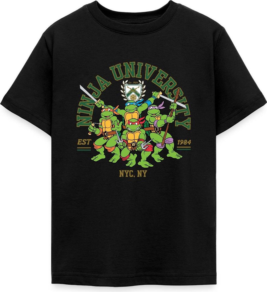 Spreadshirt Teenage Mutant Ninja Turtles Ninja University Teenager T-Shirt, 152/164 (12-14 Jahre), Schwarz