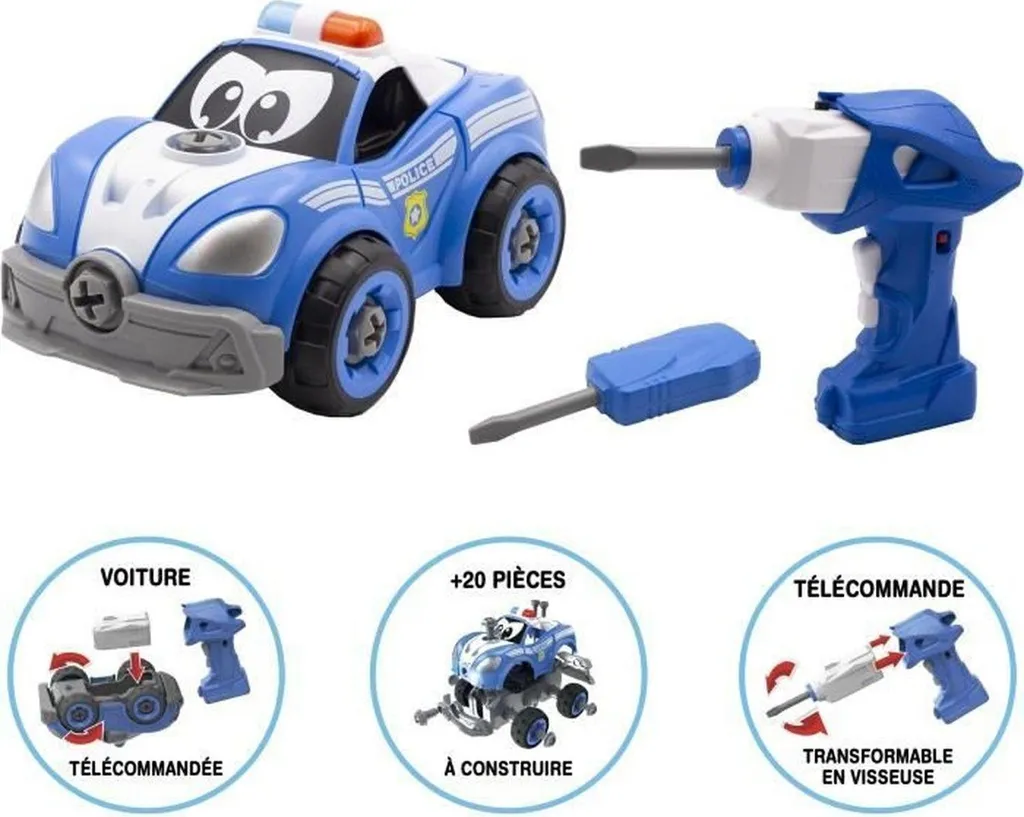Voiture de police RC Silverlit Build My First premier âge bleue