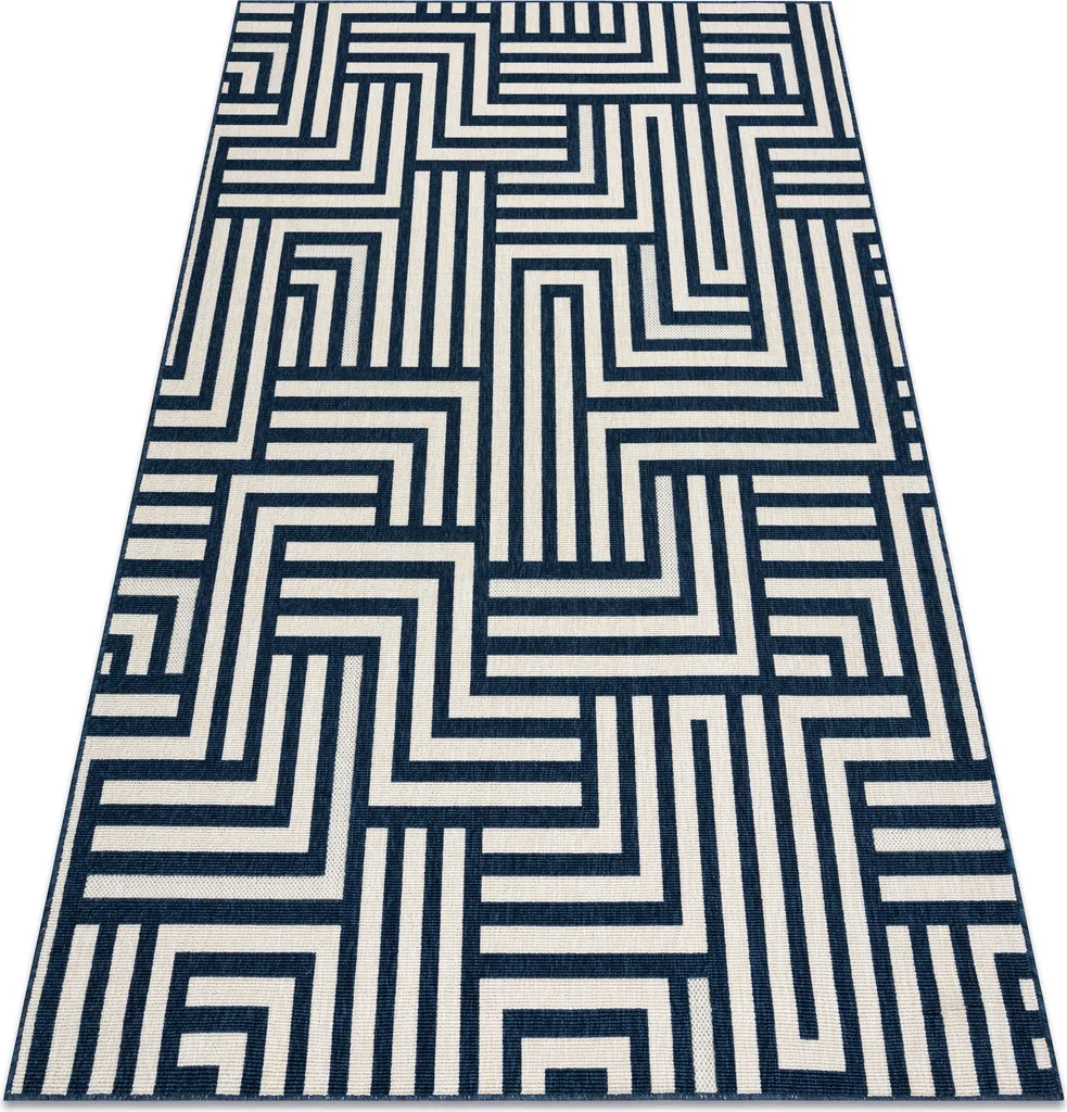 Tapis de salle à manger 200x290 cm sisal motif bleu et crème