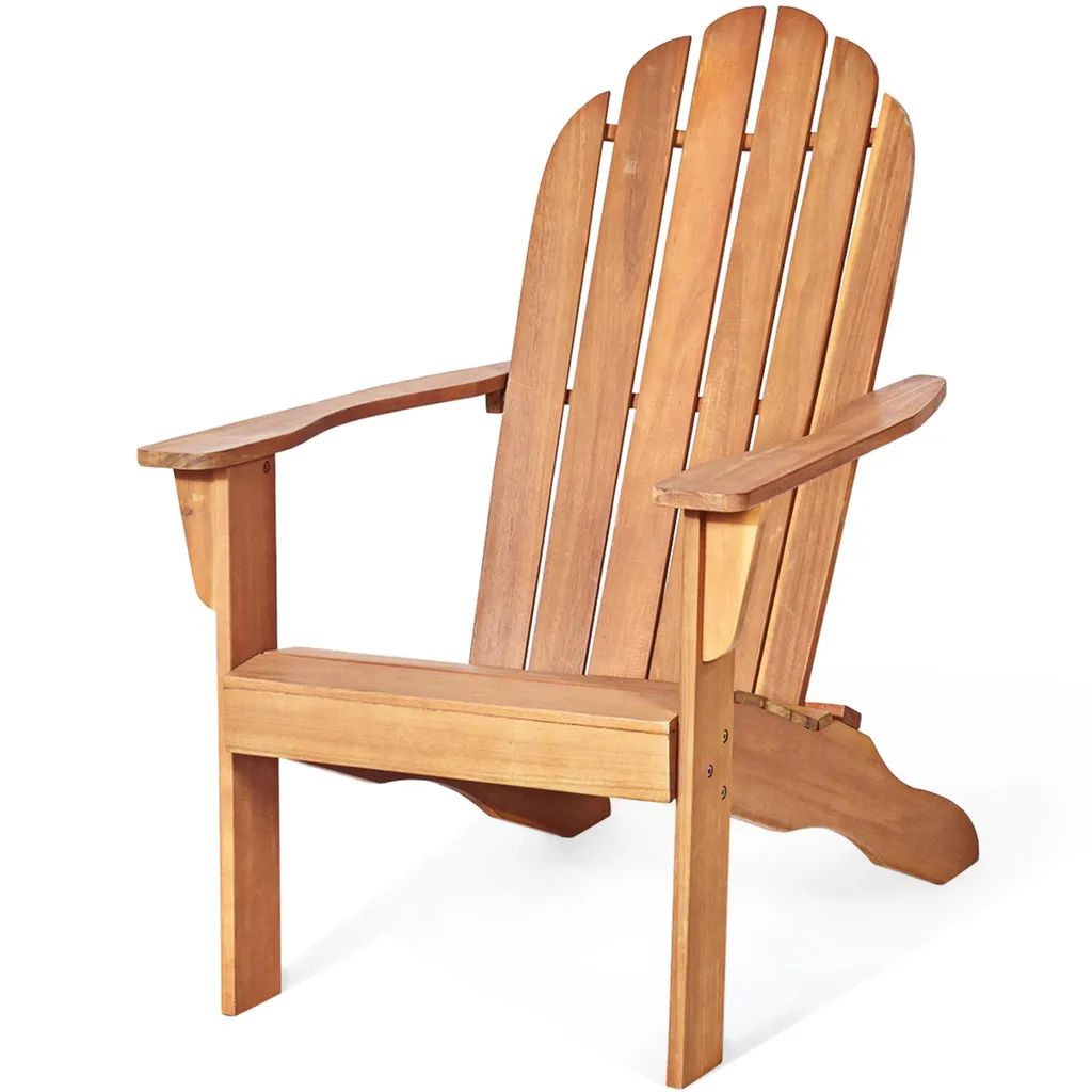 Chaise Adirondack en Bois Naturel avec Larges Accoudoirs pour Terrasse