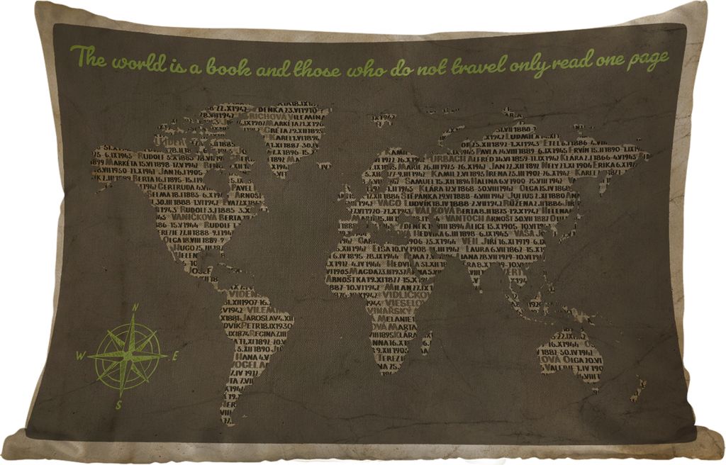 MuchoWow Outdoor Kissen - Weltkarte - Zitat - Bücher - 50x30 cm - Wetterfest - Lounge Kissen - Sofa kissen - Wohnzimmer Dekoration