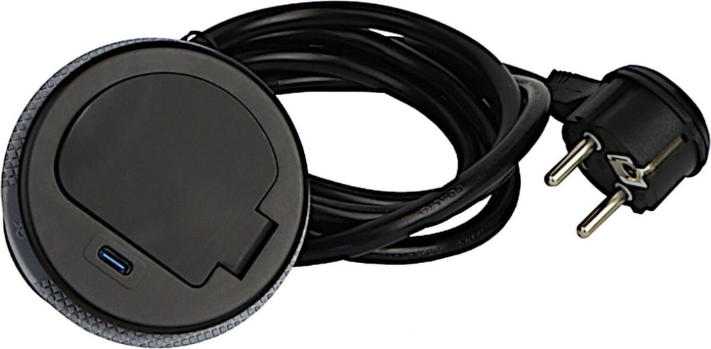 DesignLight Einbausteckdose SINGLE BOX mit USB C SCHWARZ / Tischsteckdose