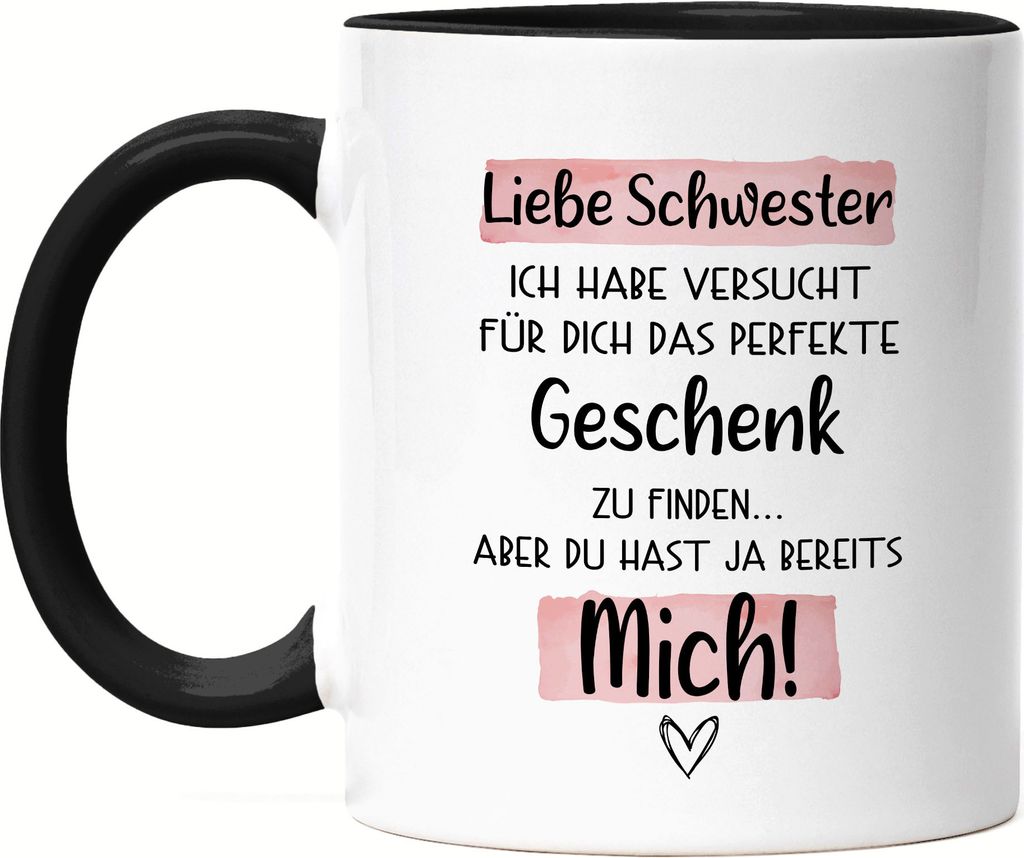 Schwester Geschenk Tasse Schwarz Mit Spruch Produktbild 