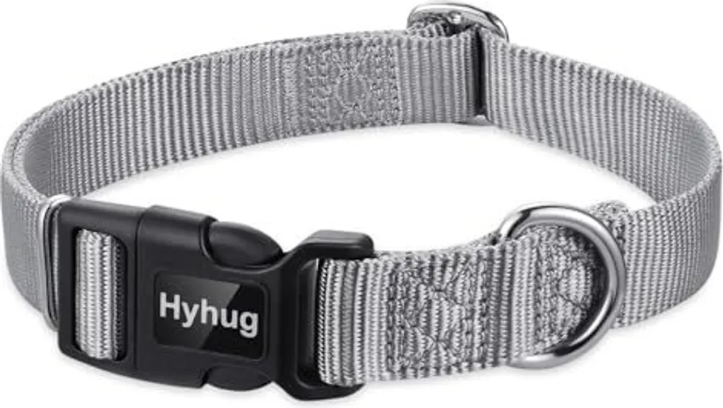 Hyhug designs collare classico di base per cani, semplice nylon, fibbie a sgancio rapido, rimozione, possibilità di appendere targhette identificative (large, sleet grey)