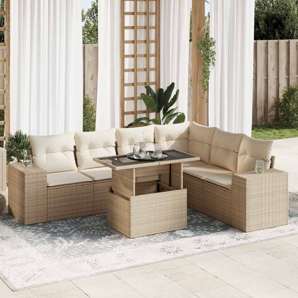 Maison Exclusive - 7-tlg. Garten-Sofagarnitur mit Kissen Beige Poly Rattan