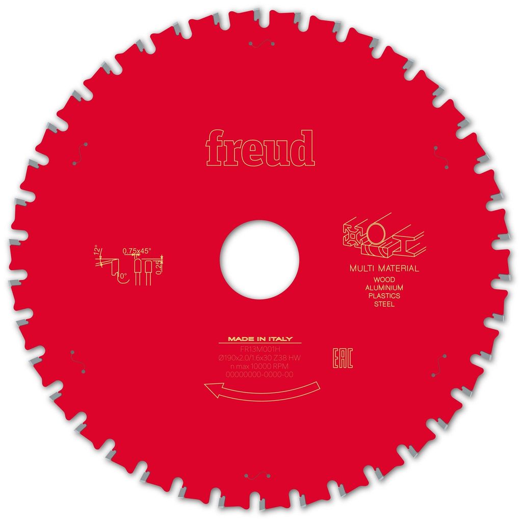 Freud Kreissägeblatt für MultiMaterial 190x2,0/1,6x30mm 38 Zähne FR13M001H