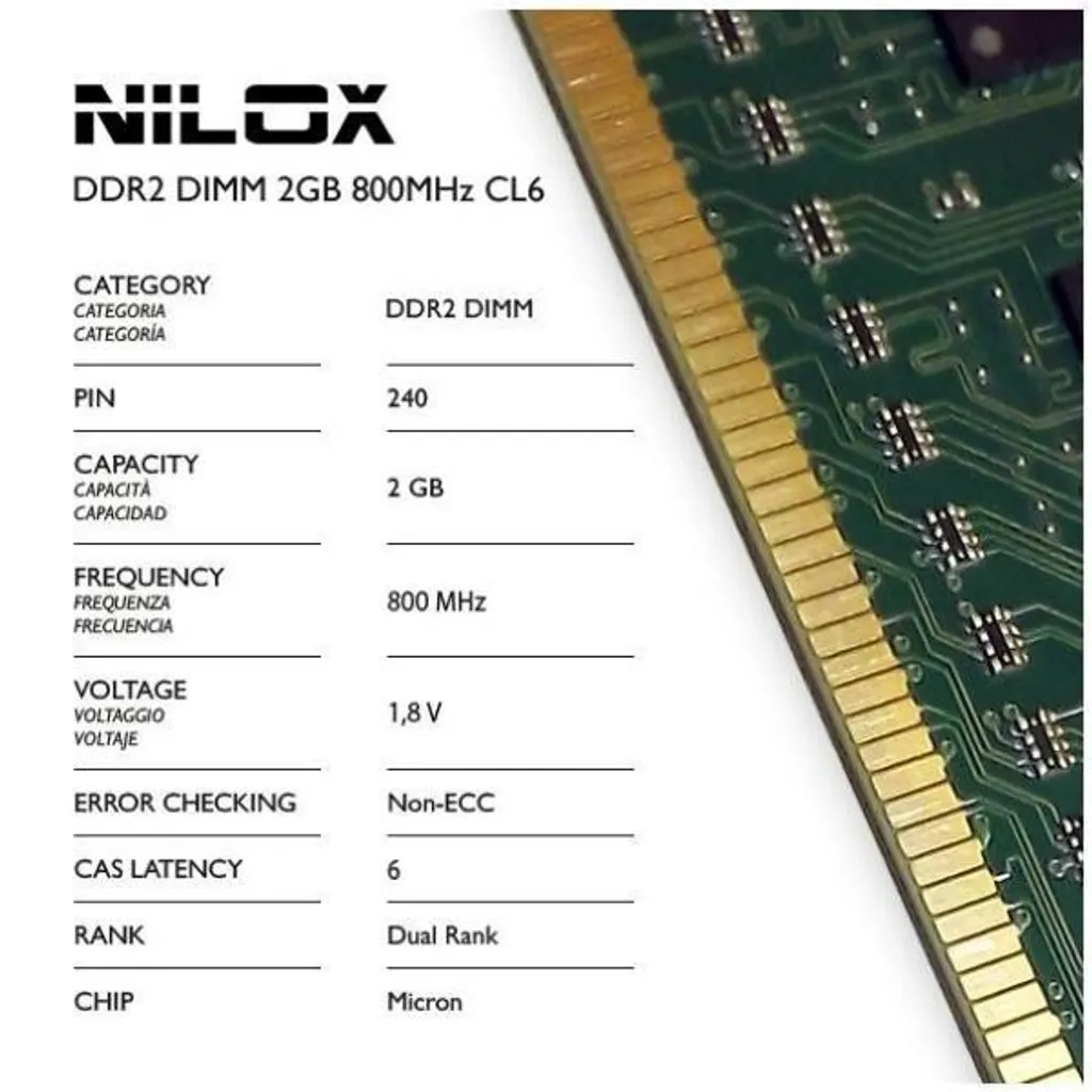 Mémoire 2Go DDR2 800MHz Nilox pour Réparer et Booster un Ancien PC Bureau