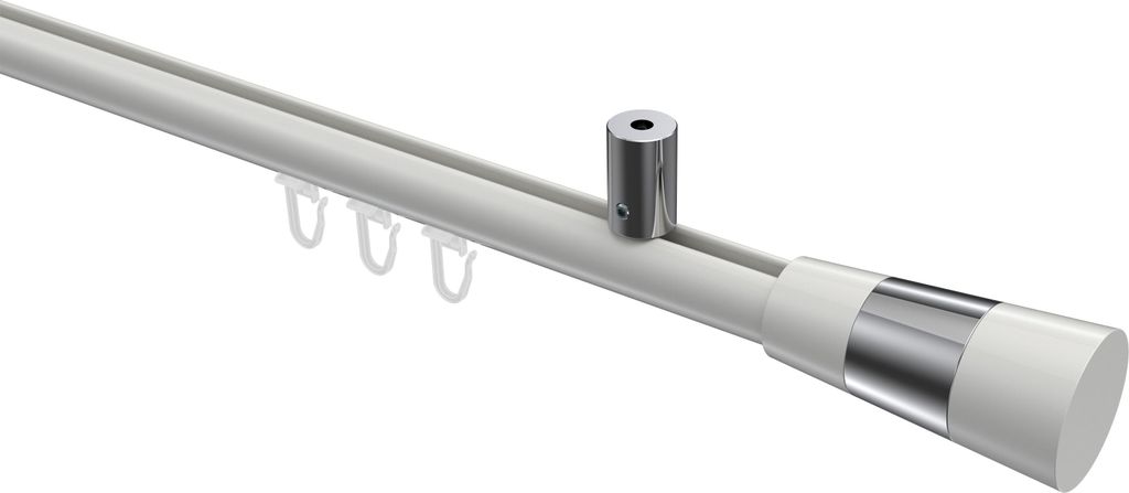 Interdeco Innenlaufstange / Gardinenstange mit Innenlauf Weiß / Chrom, Typ Sonius Tanara (Konus Bicolor) Deckenmontage, 20 mm Ø 1-läufig, 140 cm