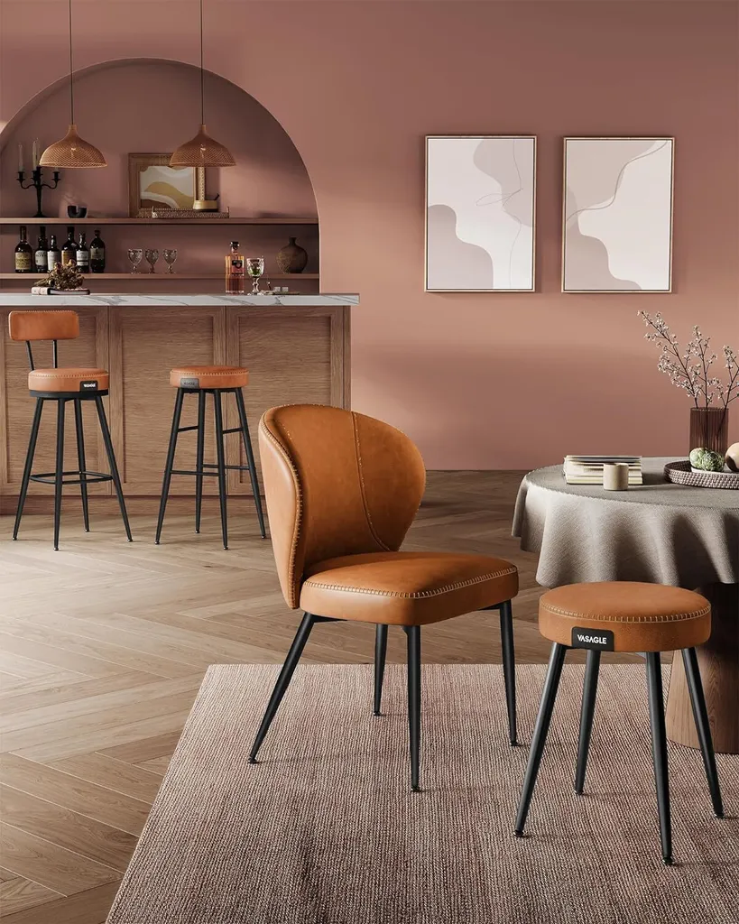 VASAGLE Collezione EKHO - Sgabello da bar, set di 2, sgabello da bar, sedia da cucina, Similcuoio, altezza 76,2 cm, per cucina, sala da pranzo, montaggio facile, marrone caramello - 9