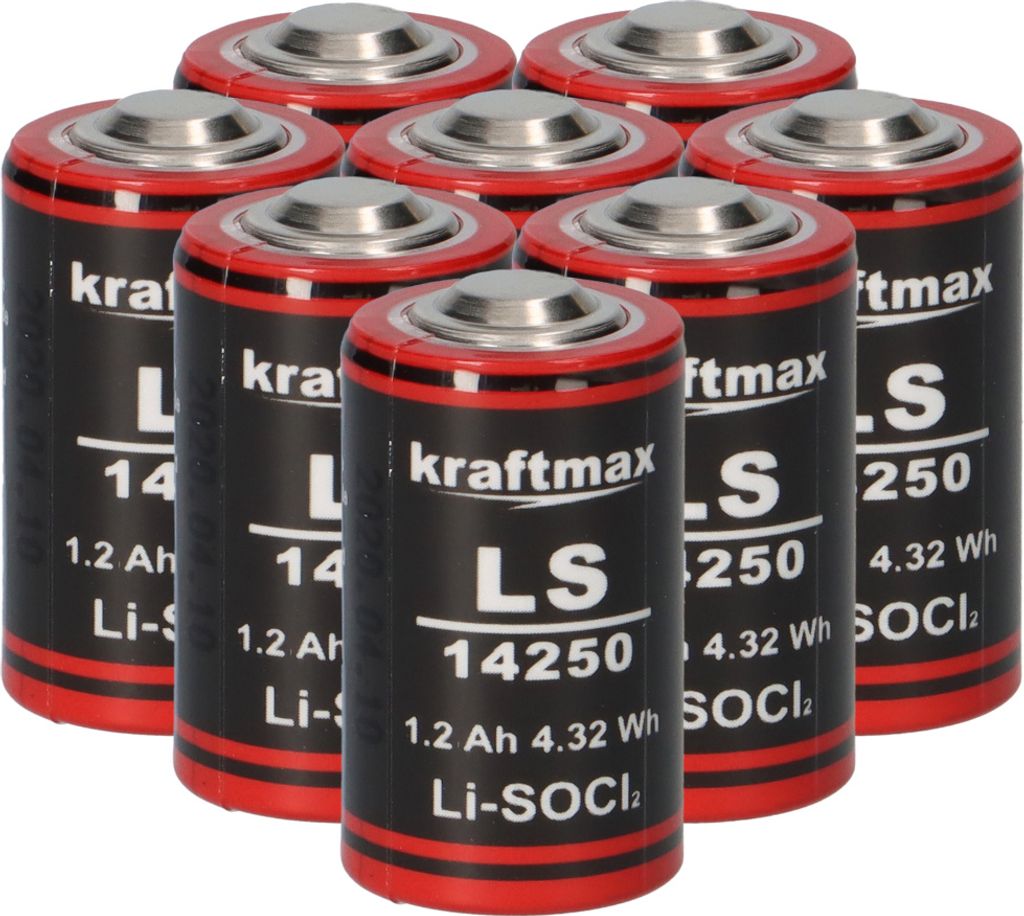 8x Kraftmax Lithium 3,6V Batterie LS14250 1/2 AA - Zelle ER14250 Li-SOCl2