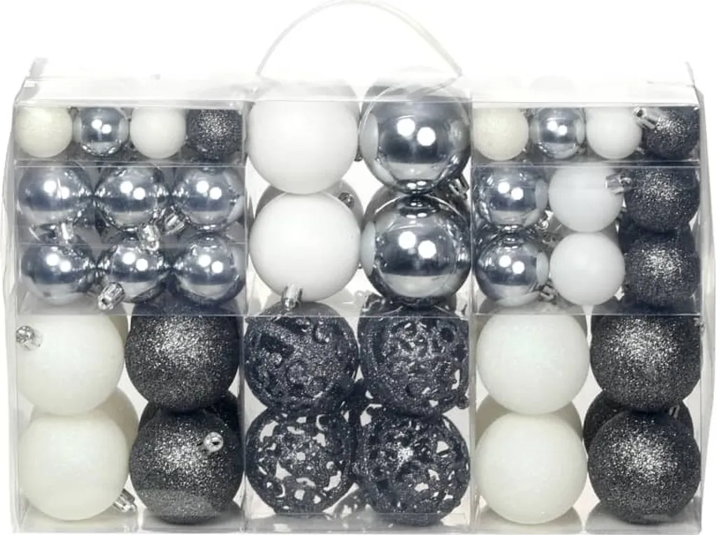 Set de 100 boules de Noël 3/4/6 cm blanc et gris pour sapin élégant