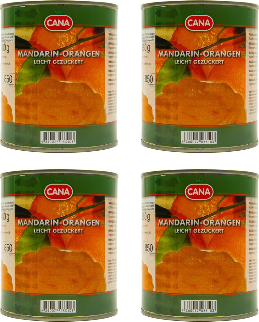 Food-United Mandarin-Orangen geschält kernlos 4 Dosen Füllm 800g ATG 480g