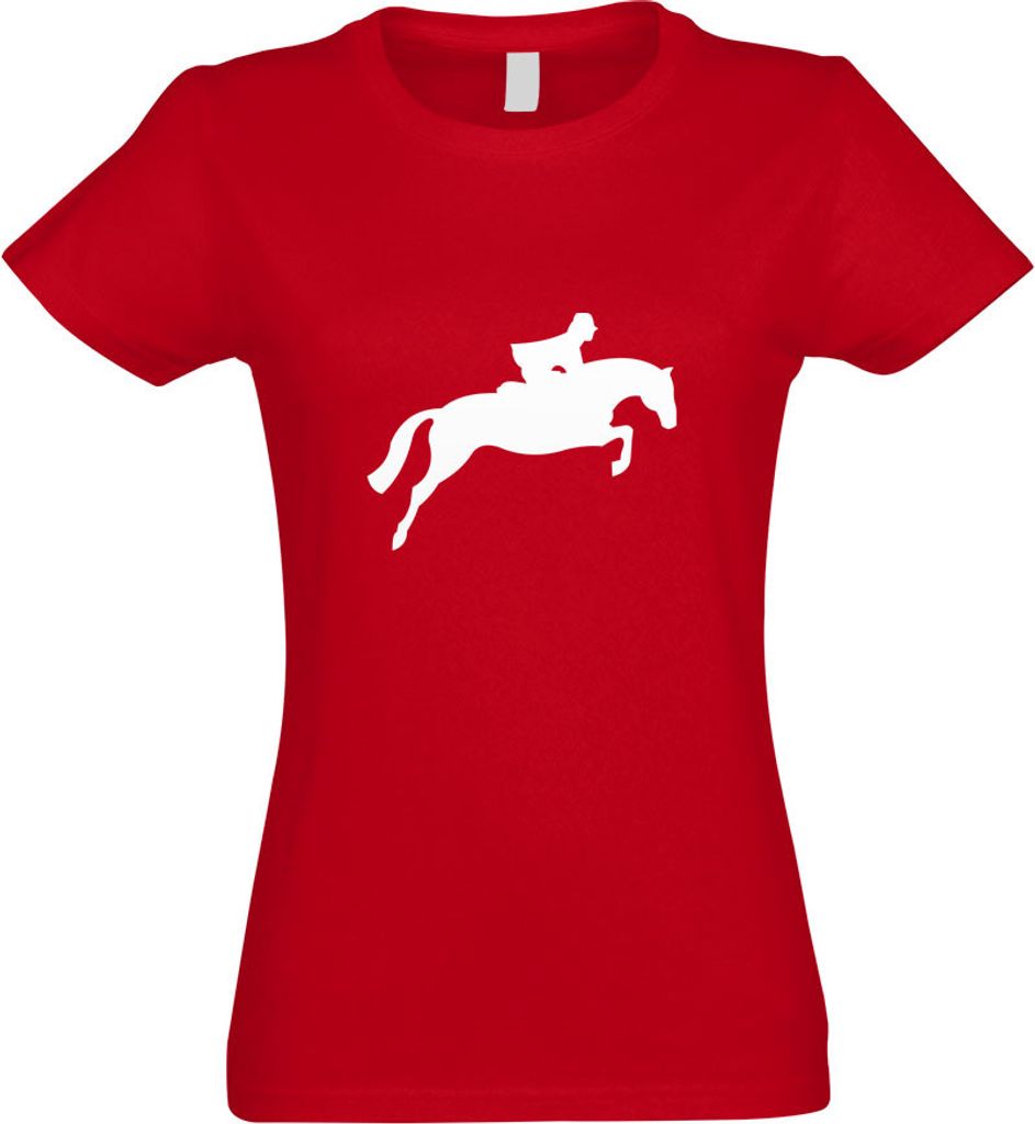 Kiwistar - T-Shirt tailliert - Damen - rot - Springreiten - Jumping - Springen - mit Motiv Bedruckt - Funshirt Design - Sport - Freizeit - Damen - L